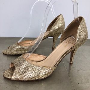 Kate Spade Sage Gold Glitter Peep Toe Pumps